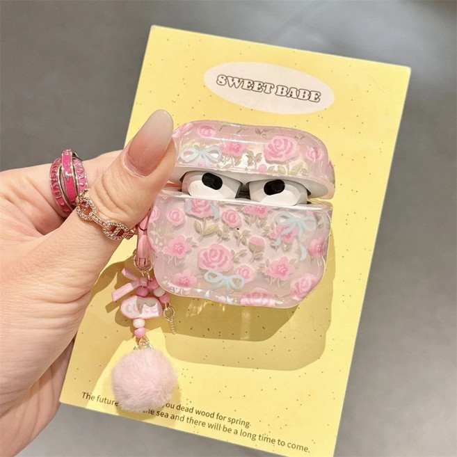 besteffie 적용모델 에어팟 4세대 에어팟 보호 케이스 실리콘 커버 꽃무늬 귀여운 디자인 방진 방수 K18, 사진색