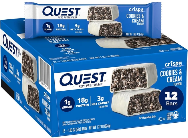 퀘스트뉴트리션 히어로 프로틴 바 크리스피 12개입 쿠키&크림 52g 12개, 12개 - 쿠팡