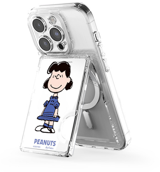 스누피 투명 마그네틱 멀티 스탠드 카드지갑 (맥세이프 호환), 1개, 해피타임_루시