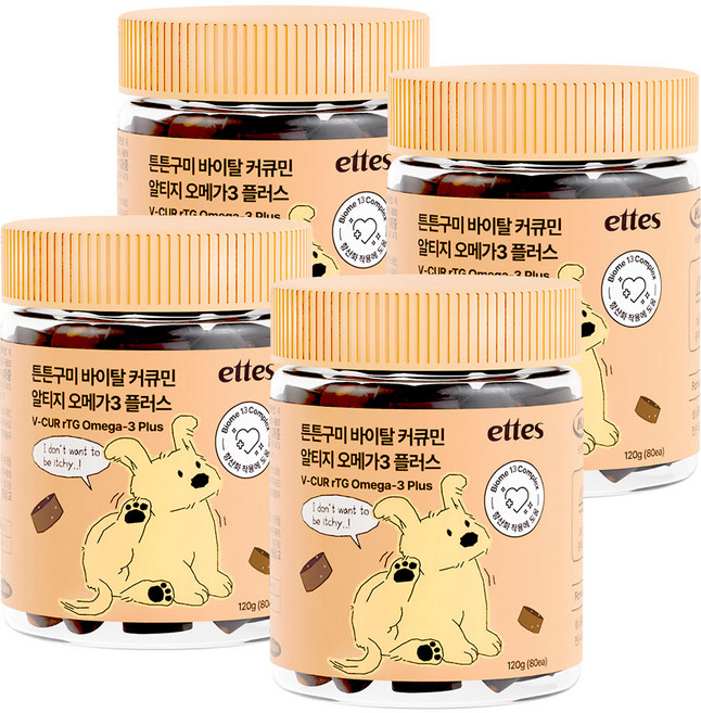 엣츠 튼튼구미 강아지 오메가3 영양제, 4개, 피부/피모, 80정
