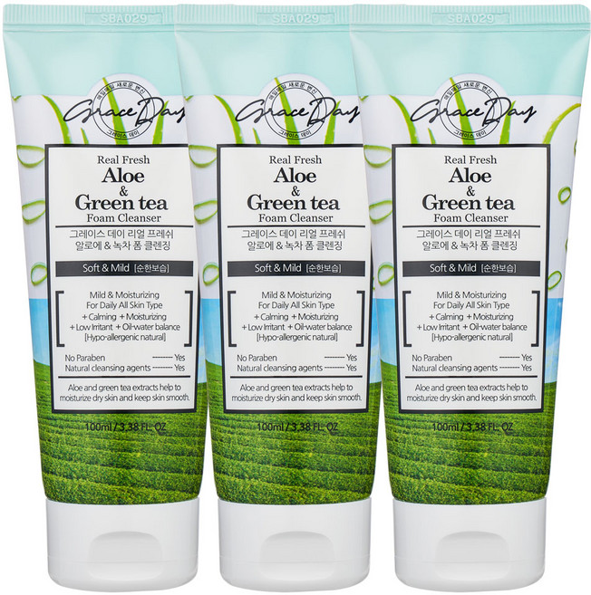 그레이스데이 리얼 프레쉬 알로에 녹차 폼클렌징, 100ml, 3개