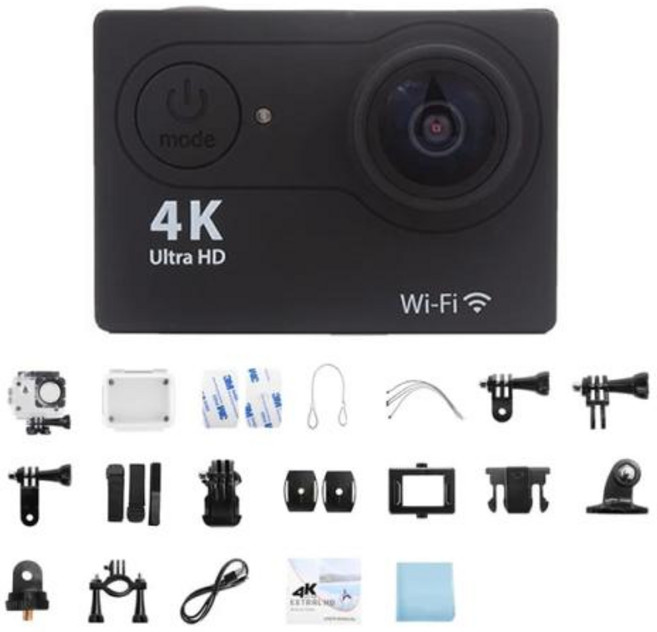 미니 액션 카메라 스포츠 카메라 4K 비디오 촬영 와이파이 2.0 인치 화면 170D 수중 방수 원격 헬멧 비디오 1080P 30FPS, 1) Black - No Card