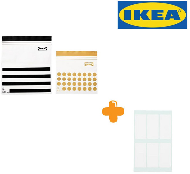 [이케아정품] 이케아 이스타드 블랙 옐로우 지퍼백 소형 1리터30p + 0.4리터30p 접착메모지, 1개, 60개입