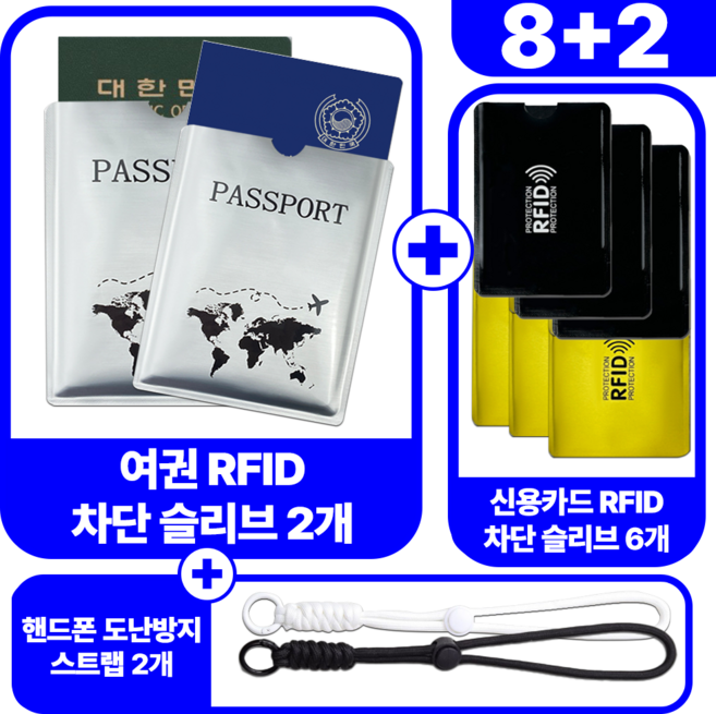 [RFID차단] 범죄예방 신종사기 여권 카드 케이스 10종 세트