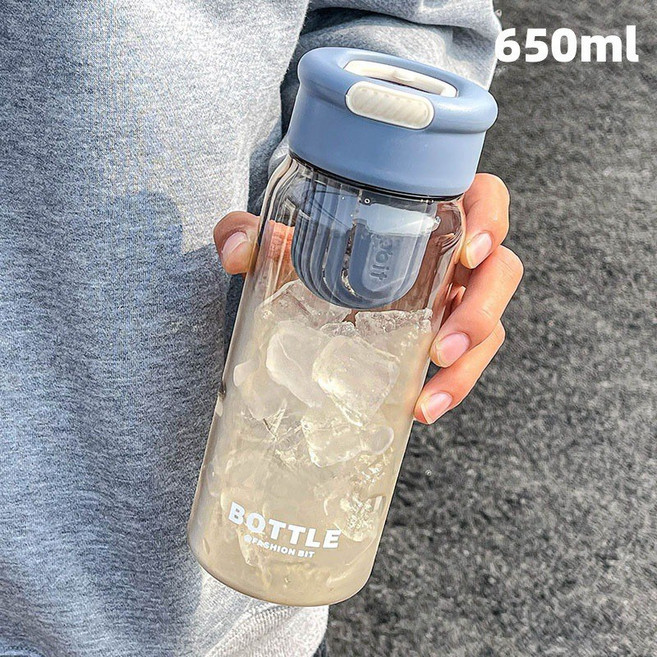 時尚簡約運動水杯 帶茶漏 輕量塑料杯, 1個, 5550藍蓋,650-850ml