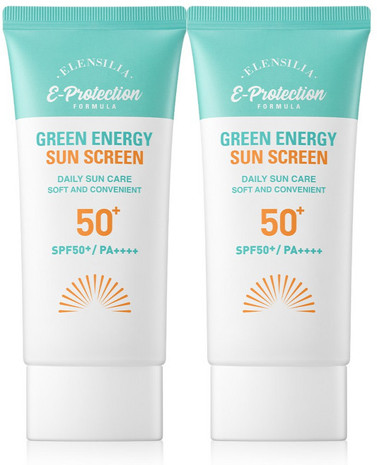 [엘렌실라] 그린에너지 온가족 진정 수분 선크림 SPF50+ UVA++++ 유기자차 저자극 민감피부 촉촉진정 백탁없는 약산성 데일리 자외선차단 순한선크림 가족용전용선케어 지속력좋은, 50ml, 2개