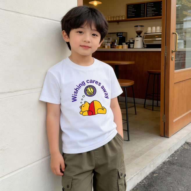 퓨어몰링 아동용 순면 라운드 반팔티 만화캐릭터 곰돌이푸 반팔 티셔츠