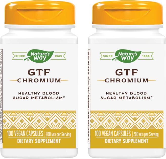네이처스웨이 GTF 크로뮴 200mcg 혈당 대사 지원 비건 캡슐, 100정 2개