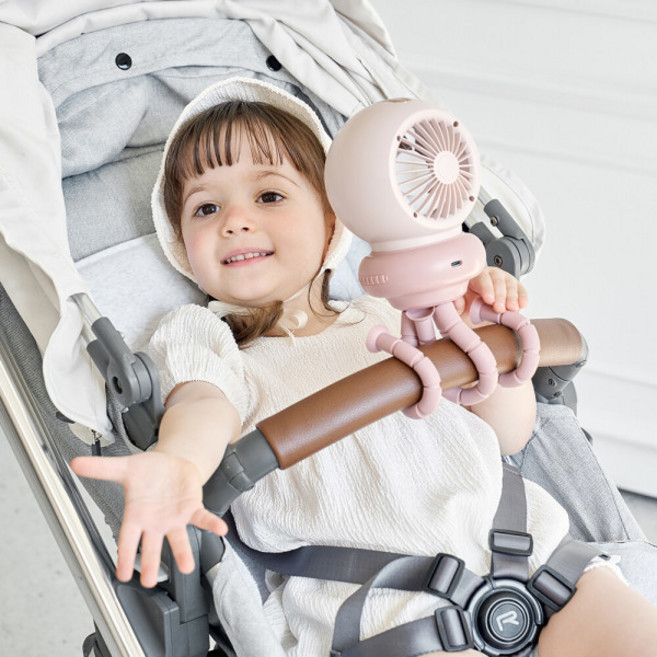 프롬비 베베쿨 문어발 자동회전 유모차선풍기 FG260 5200mAh 대용량 20시간 사용, 핑크, 1개