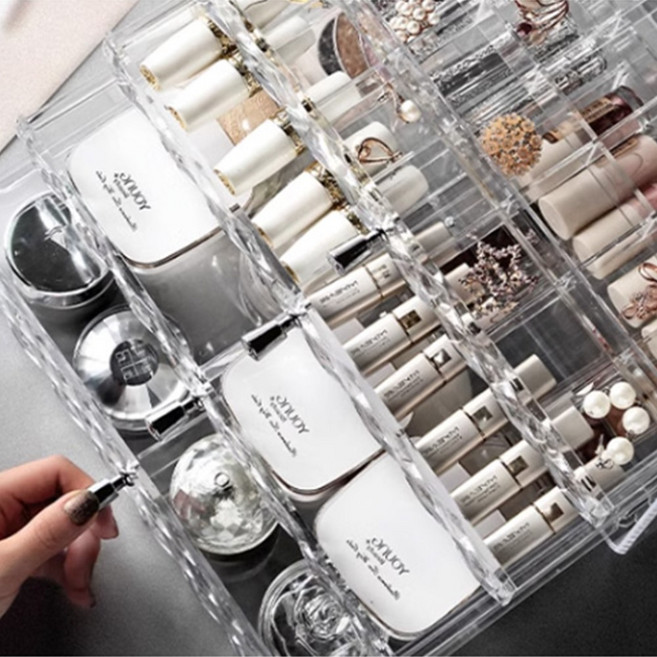 립스틱 팩트 쿠션 네일 높이 낮은 화장품 보관함 투명, 3단, 1개, 3단