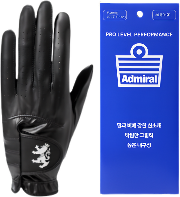 [왼손 1장] 어드미럴 골프 남성 여성 골프장갑 흡습성 논슬립 기능성 장갑, 여성 블랙, 1개