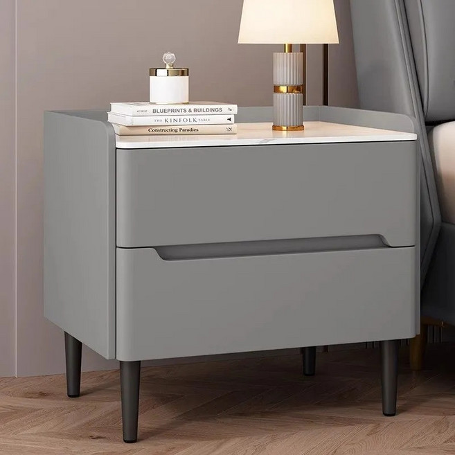 거실 쇼파옆 협탁고급형 침대협탁 세라믹 협탁 가죽 서랍 2단 수납장 다용도 침대 협탁 서랍장 선반 수납장 침실 쇼파 거실 (전체배송 책상다리 설치만 필요), 1개, 연회색