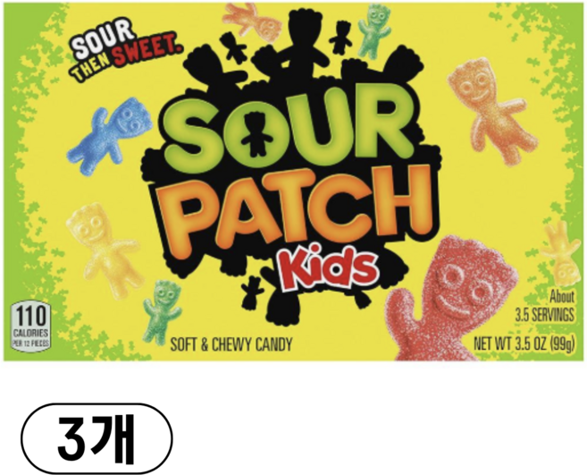 사워패치 키즈 젤리 오리지널 Sour Patch Kids soft & Chewy Candy Original, 99g, 3개