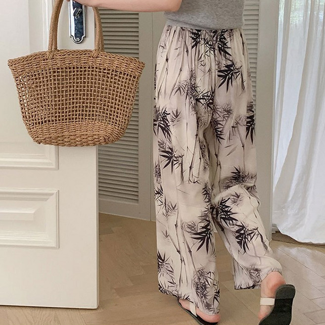 바바 살랑살랑 냉감소재 인견 와이드팬츠 밴딩바지 홈웨어