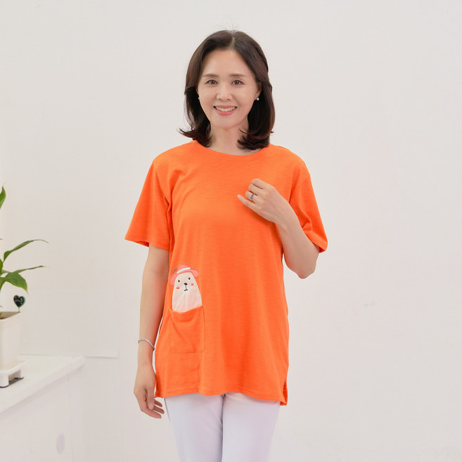 마미소 몽이반팔셔츠 귀여운 단색 5부 반팔 데일리 화사한 엄마 할머니 빅사이즈 40 60 마담 중년 여성 옷