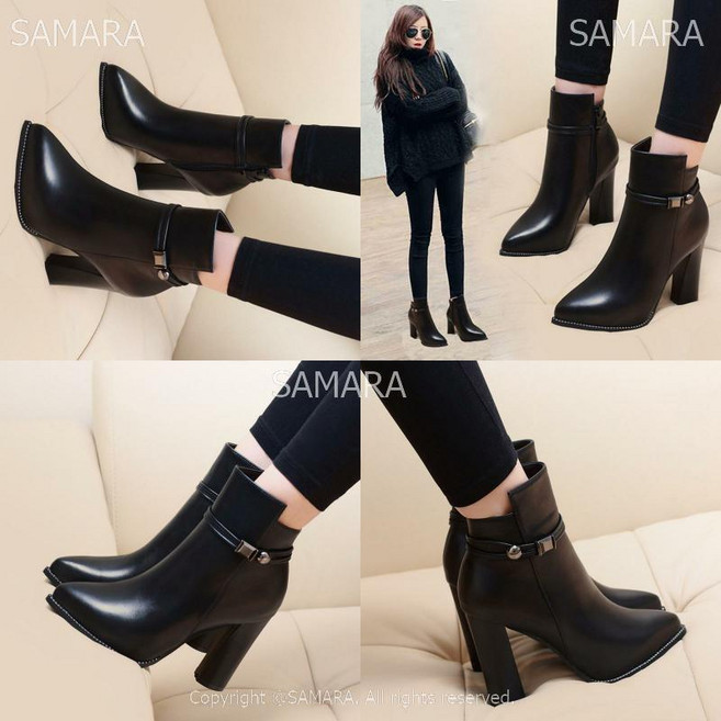 Qterra(특허브랜드) 워커힐 스틸레토 부티힐 여성 빅사이즈 통굽 앵클