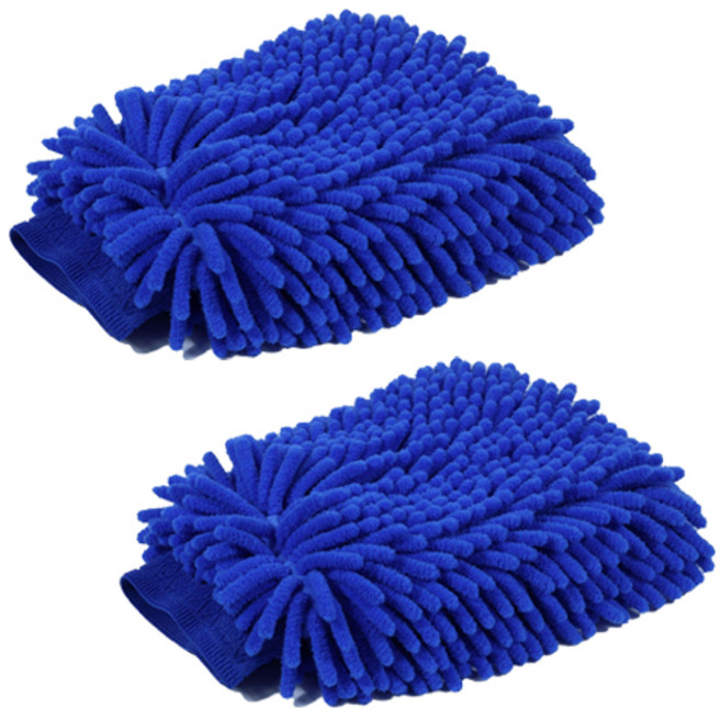 양면 대형 셔닐 세차 타올 장갑 워시 미트 106g, 블루, 2개