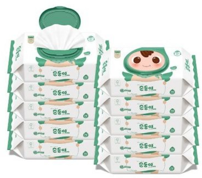 [순둥이]키즈_생분해물티슈 로하스 아기물티슈 / 고평량 두꺼운물티슈 로하스인증, 75g