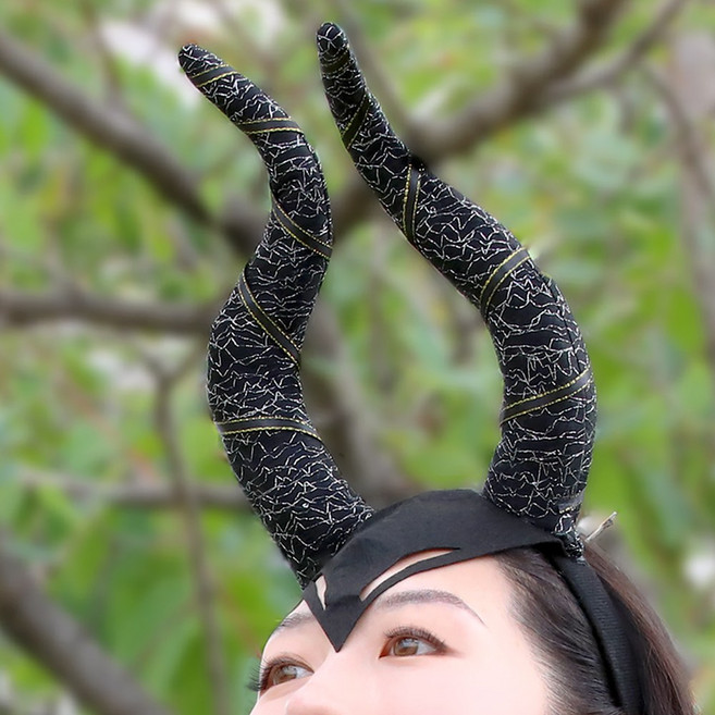 할로윈 머리띠 화관 왕관 고양이 귀여운 호박 천사 악마 유니콘 토끼 머리핀 파티소품 기획전, 06.마녀 뿔 머리띠 (말레피센트)
