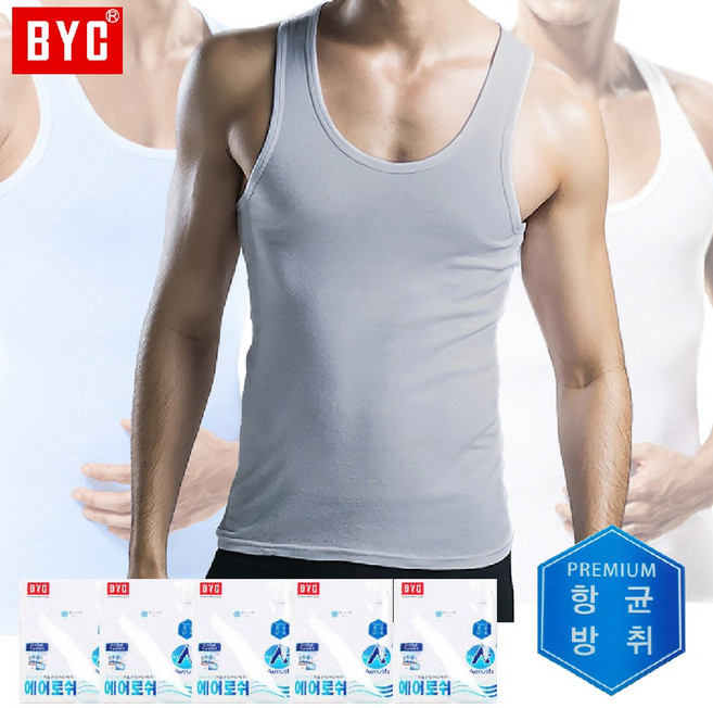 BYC 남자런닝 나시 프리미엄 항균에어로쉬 5장세트 3KCS1012