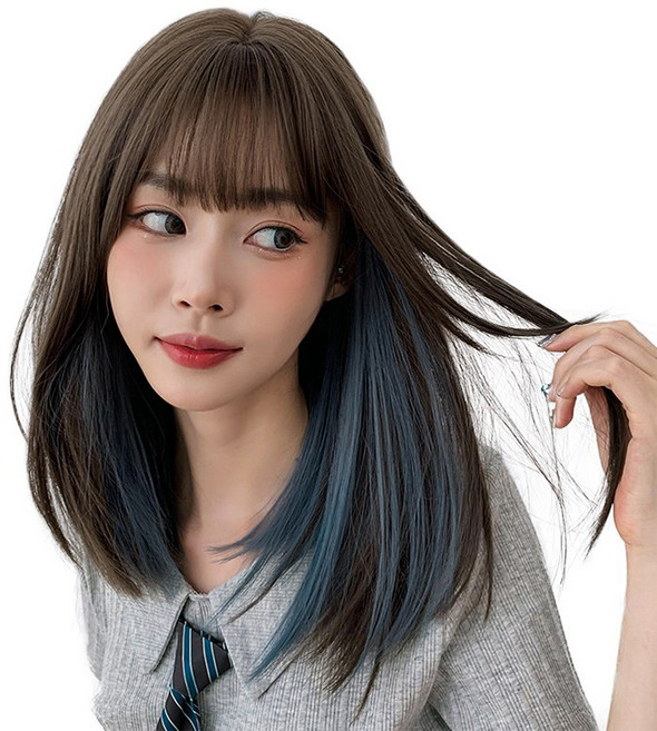 이쁘다샵 가발위드 중단발 옴브레 투톤 스트레이트 여성 통가발 베베블린, 콜드브라운, 1개