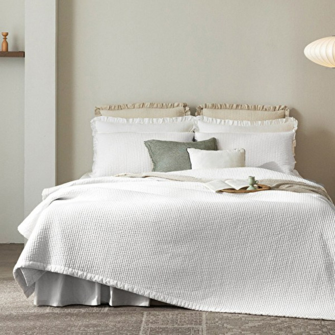 마르시아 [SK]마르시아 60수 순면 피그먼트 줄누비 스프레드2장+베개커버2장 세트, 화이트