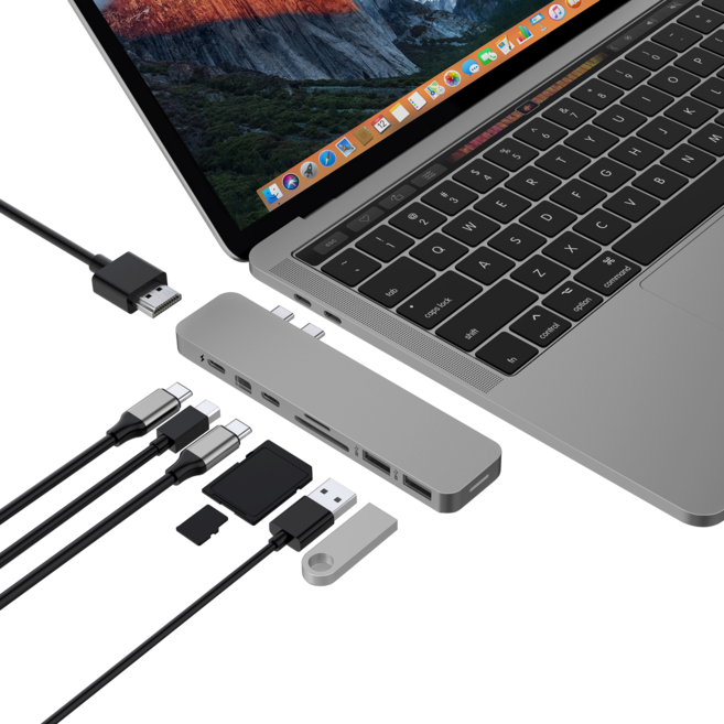 하이퍼드라이브 8in2 USB-C 멀티허브 도킹스테이션 4K HDMI MiniDP 100W PD충전 맥북/노트북 호환 (GN28D), 그레이, 1개