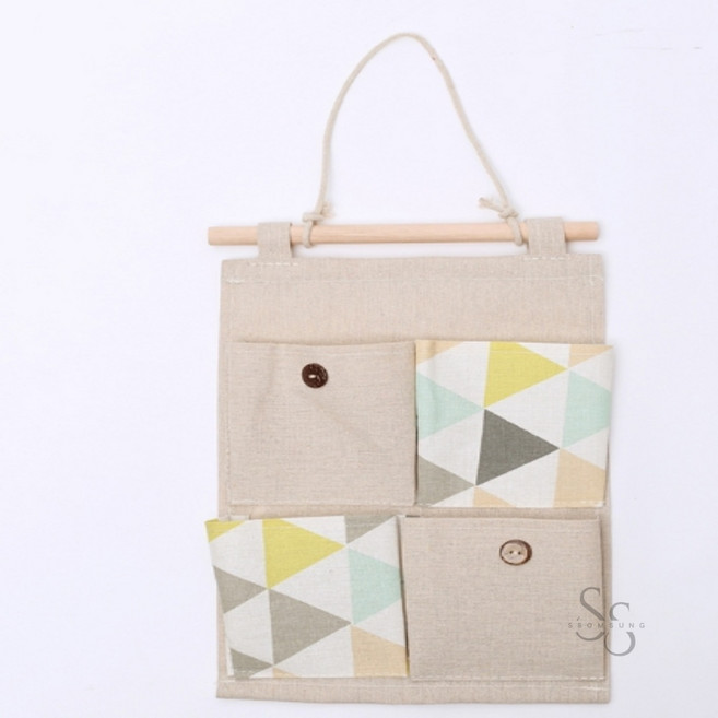 쏨숭 벽고정 4칸 포켓 주머니 수납함 걸이 벽걸이수납, 베이지