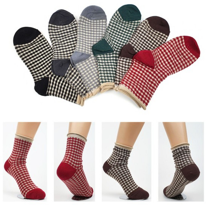 국내제조 여성 돌돌이 체크양말/간절기~겨울 면 패션양말