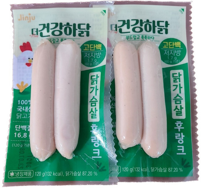 더건강하닭후랑크120x2개 닭가슴살후랑크 진주햄 100% 국내산닭고기, 120g, 2개