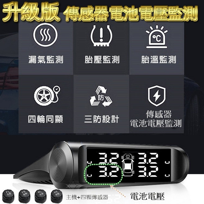 ANENG 太陽能無線胎壓偵測器 中文語音警示 頂規版, 1個, 第六代TYPEC真人語音+傳感器電量監測