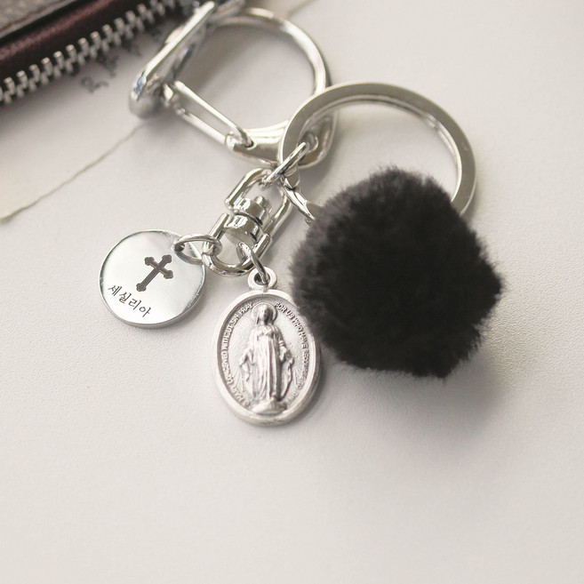 폼폼 세례명각인 기적의 패 키링, 양면(앞면+뒷면) 각인, 아이보리, 1개
