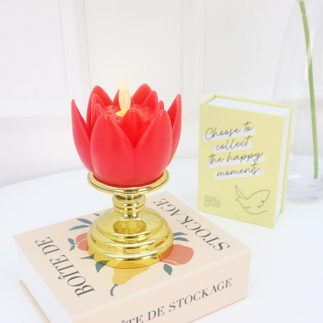 파티짱 LED 연꽃 받침 초 석가탄신일 부처님오신날 불교 용품 조명 미니, 레드