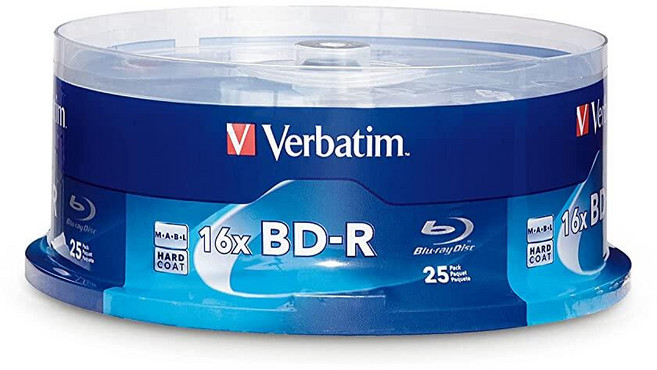 Verbatim BD-R 25GB 16X 블루레이 공 미디어 디스크 - 10팩 스핀들 97238 123016, 25GB -16X, 25 Pack Spindle