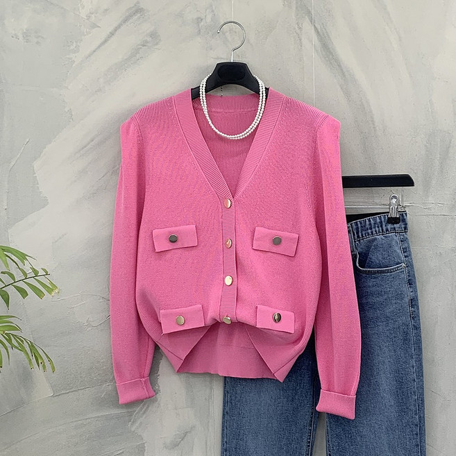 버튼 포켓 브이넥 카디건DSF