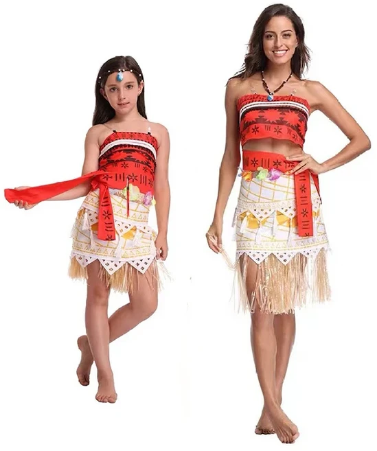 여성 코스프레 바이아나 모아나 공주 의상 드레스 성인용 목걸이 가발 소녀 할로윈 파티 코스튬, 05 Only costume, 09 Adult M