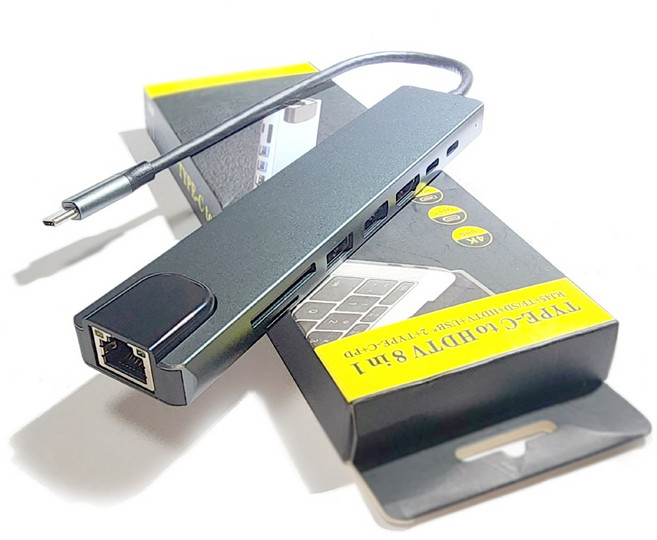 8 in 1 USB 멀티허브 도킹스테이션 어답터 TF/SD RJ45 HDMI, 1개, Space gray