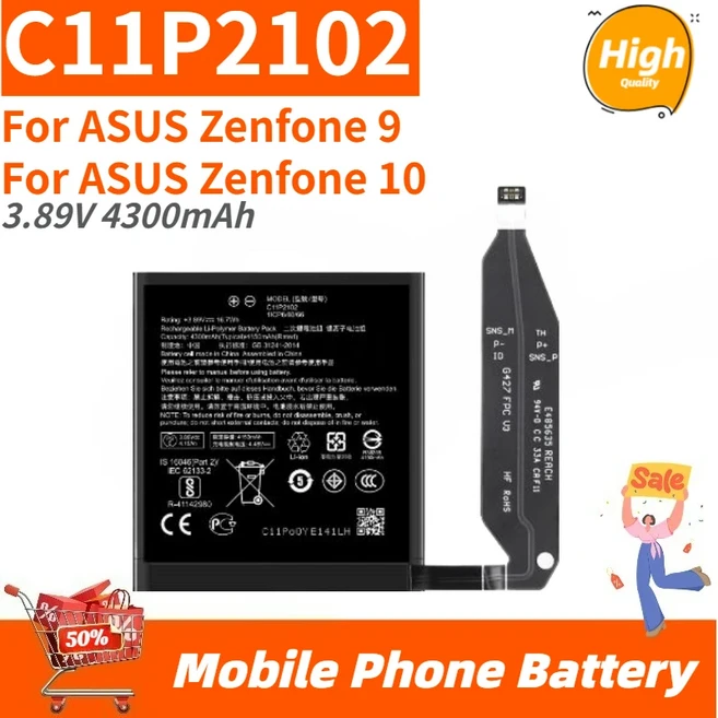 C11P2102 ASUS Zenfone 9 10 휴대 전화 용 배터리 3.89V 4300mAh 새로운 교체, 01 C11P2102 4300mAh, 01 빠른  Mainland