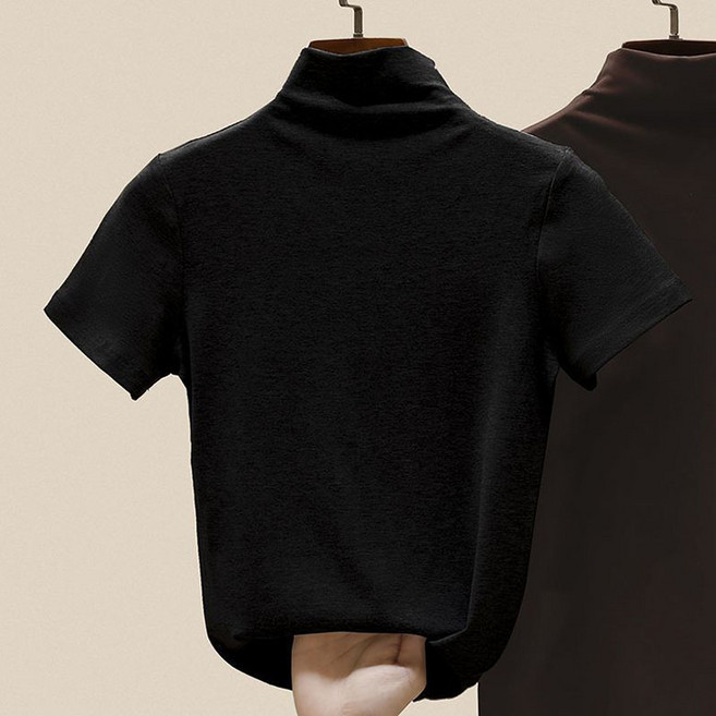 FANSYLI 반팔 티셔츠 여성 반폴라 순면티 봄가을 심플 루즈핏 이너탑 간절기 패션 단색 캐주얼 티셔츠 오피스룩 X2508A30