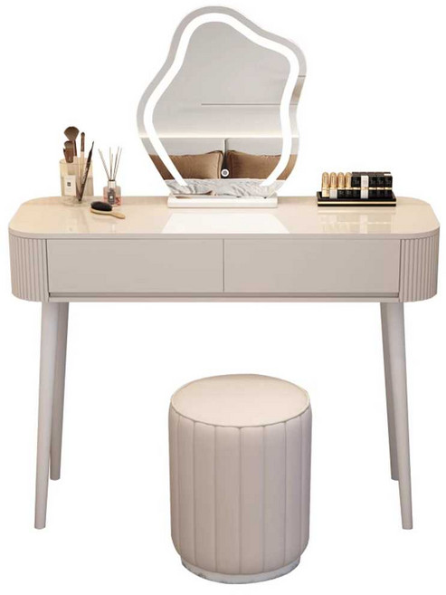 엔틱 화장대 주니어 원룸 심플 소형 LED 거울 세트 그레이, 미러 50cm 테이블+3색 미러(의자 제외)