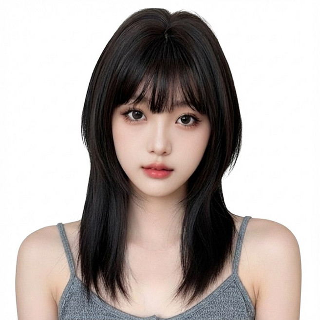 가발위드 여성 통가발 스트레이트 미디움 중단발 레이어드 스타일 T013, 1개, 자연블랙
