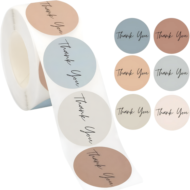 500매 원형 땡큐 감사 스티커, 1세트, 02. 크림(S373) 1롤 500매
