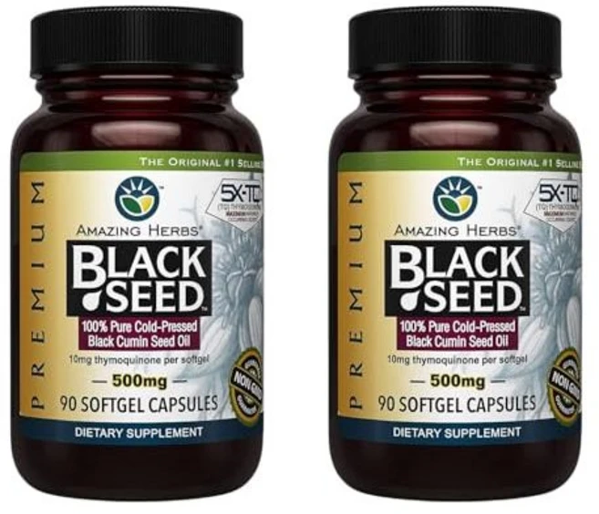 어메이징 허브 프리미엄 블랙 씨드 오일 캡슐 - 프리 N Amazing Herbs Premium Black Seed Oil Capsules - Gluten Free Non G, 90개(1팩), 60정, 1개 - 쿠팡