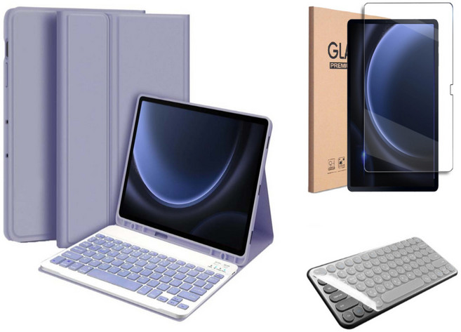 갤럭시탭 호환 블루투스 무선 키보드 케이스 북커버 S펜수납 삼성, 라벤더