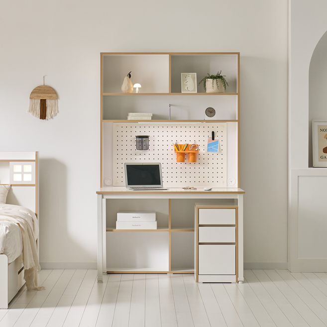 스위트 시력보호기능 LED 조명 전면 일자 독서실 공부 데스크책상세트 1200, 블랙, 책상+책장, 화이트