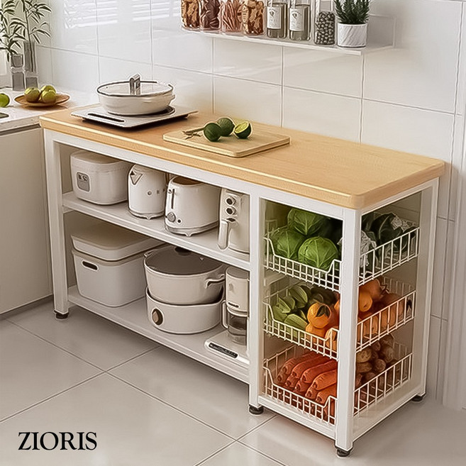 지오리스 더블&트리플 최대 하중 300kg 3단 와이드 아일랜드 주방 수납장, 화이트