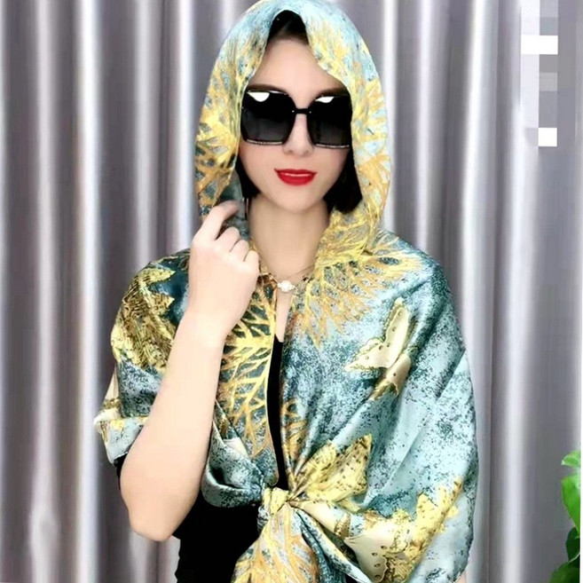 防曬頭巾帽連帽披肩夏季包頭帽遮陽防曬絲巾薄款透氣百搭多功能 #蝶戀花 #均碼