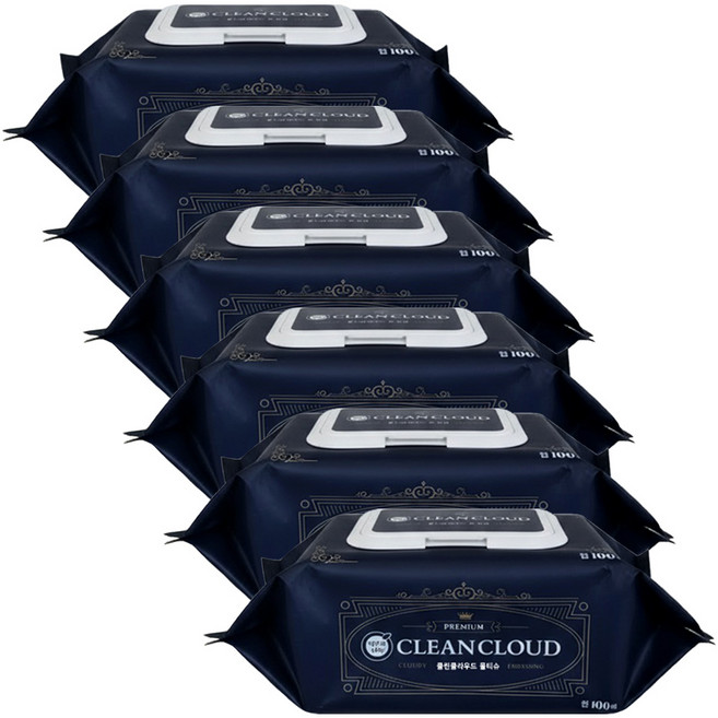 깨끗한나라 클린클라우드 물티슈 캡형 100매 X 6개, 55g