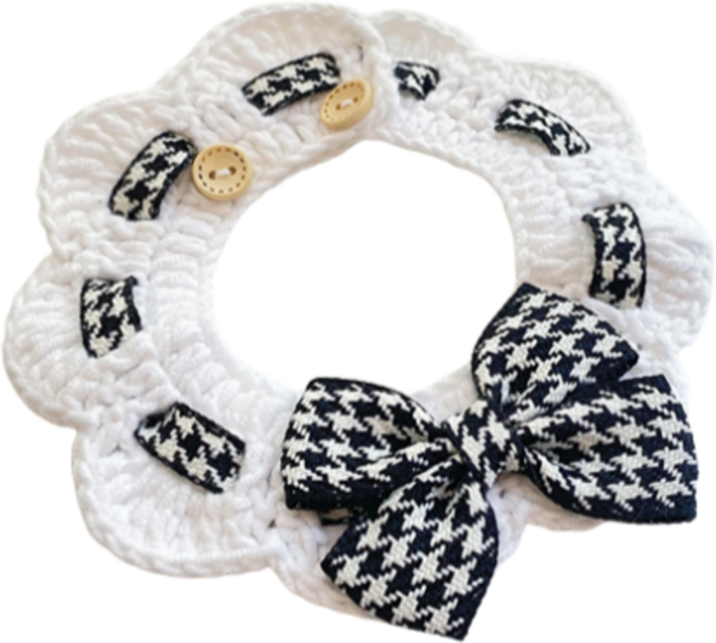 큐앤캐롯 반려동물 핸드메이드 니트 케이프 체크무늬 왕리본, 까망, 1개