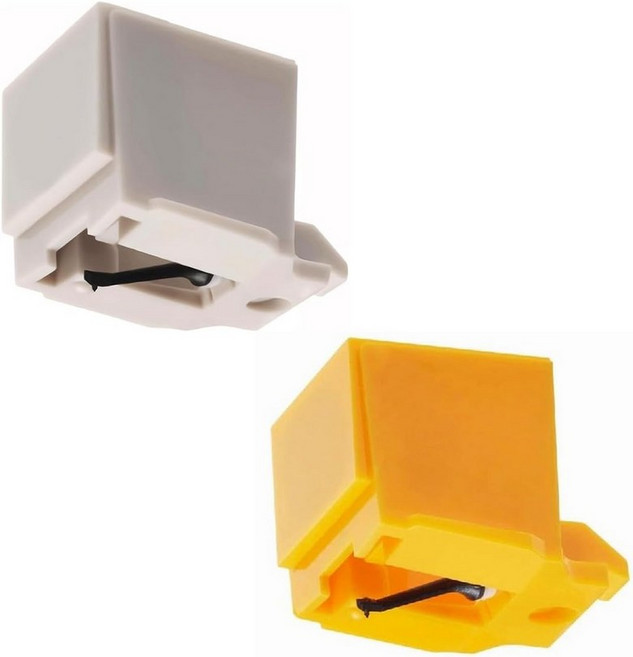 오디오 테크니카 ATN3600L 및 호환 카트리지용 MANAYO 2팩 화이트 교체 스타일러스 - AT-LP60X LP60XBT LP2D 크로슬리 빅트롤라 등 턴테이블에 호환됩니다, White & Yellow